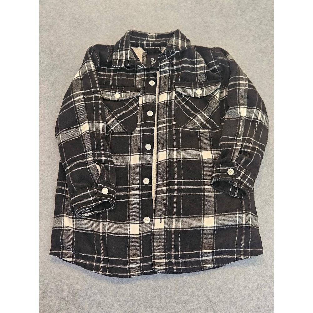 ART CLASS | Boys Black/White Plaid Flannel Sherpa Lined Jacket -‎ Button-Up SZ S